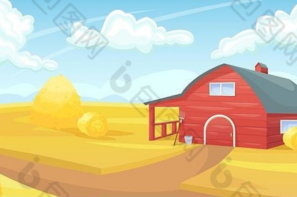 复古的红色的美国精品农业场农业收获生存农业