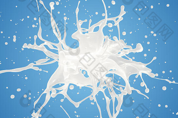 牛奶酸奶爆炸慢运动插图白色液体奶油滴飞溅孤立的蓝色的明亮的白色蓝色的设计元素