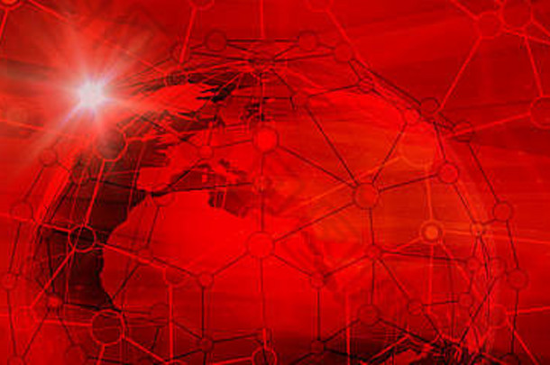 摘要全球连接结构红色的颜色背景插图未来主义的网络技术概念空白空间内容