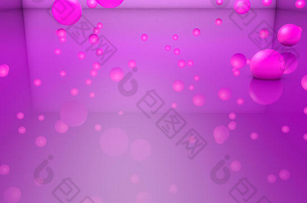 摘要霓虹灯背景粉红色的球体紫色的三维插图渲染