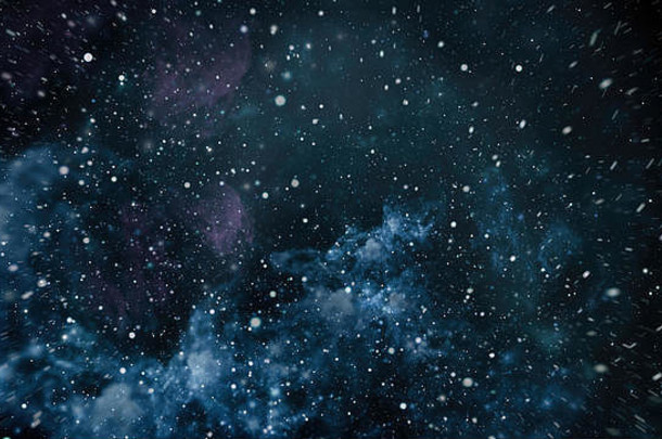 蓝色的黑暗晚上天空星星乳白色的空间背景