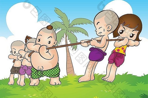 传统的泰国孩子们字符站友好的传统的泰国孩子们玩传统的泰国游戏