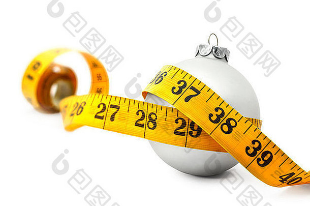 磁带测量小玩意概念象征着圣诞节重量获得吃食物
