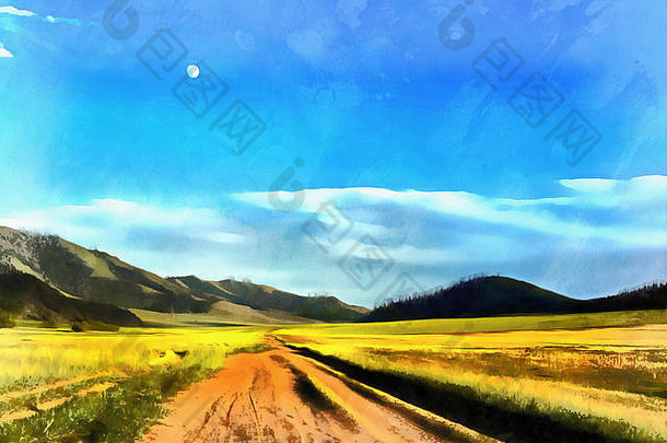景观色彩斑斓的绘画路草原