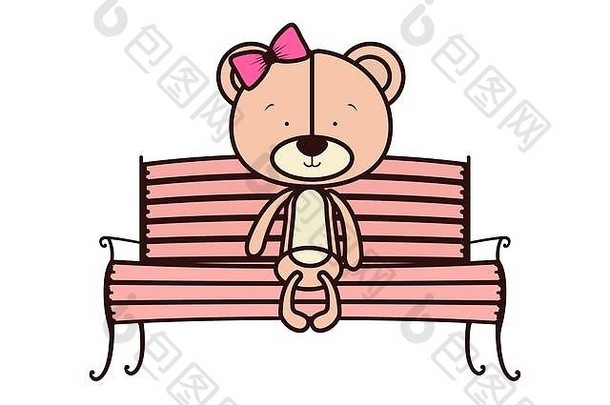 可爱的熊坐着公园椅子