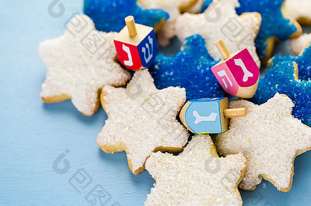 光明节白色蓝色的星星手磨砂糖饼干