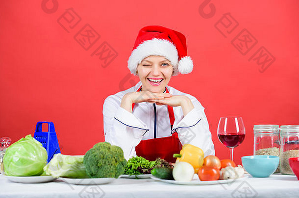 圣诞节晚餐的想法烹饪家庭健康的圣诞节假期食谱容易的想法圣诞节聚会，派对圣诞节食谱完美的家庭主妇女人老板圣诞老人他烹饪厨房