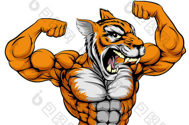 强大的老虎动物体育吉祥物准备好了战斗