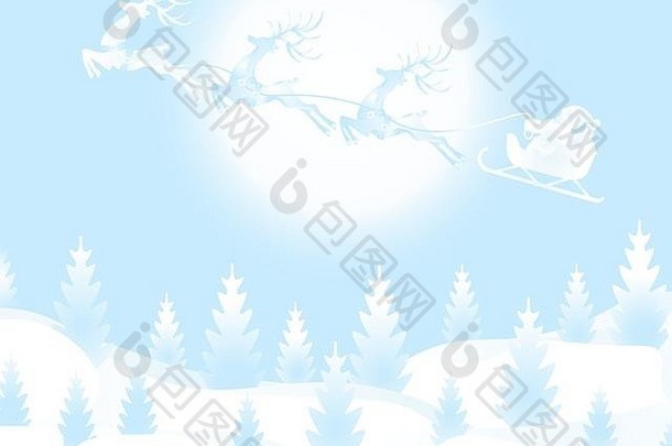 一年圣诞节图像圣诞老人老人鹿冬天森林夏娃一年雪月亮星星圣诞节树插图