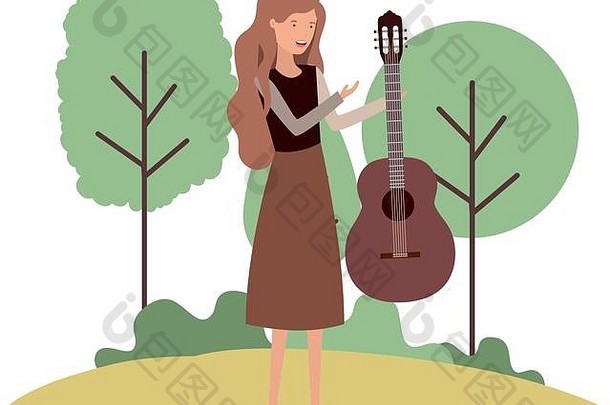 女人吉他景观化身字符