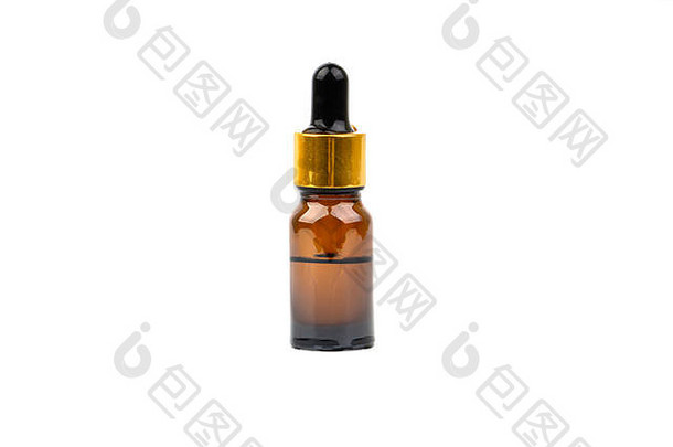 下降血清棕色（的）玻璃瓶孤立的白色背景皮肤护理药物化妆品概念