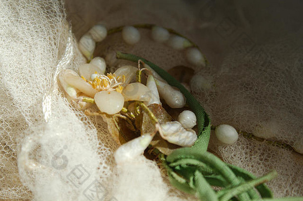 古董婚礼面纱使花边弓模式装饰珠子花头饰