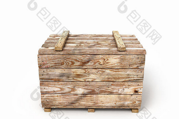 木盒子孤立的白色背景前面视图