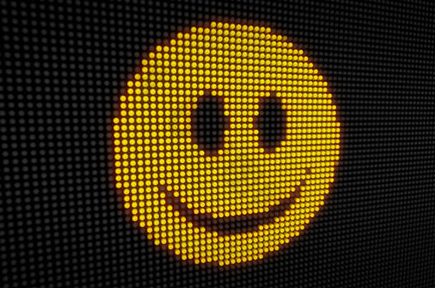 表情符号微笑脸大领导显示大像素明亮的光快乐表达式图标灯泡程式化的显示插图