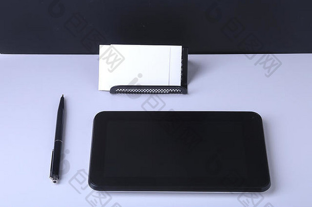 业务概念前视图卡夫螺旋笔记本眼镜智能手机黑色的笔