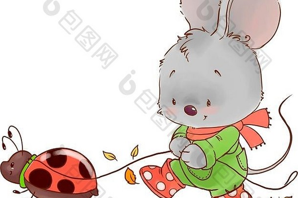 可爱的鼠标彩色的插图秋天婴儿动物剪纸艺术