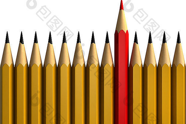 独特的概念上的渲染铅笔孤立的白色背景