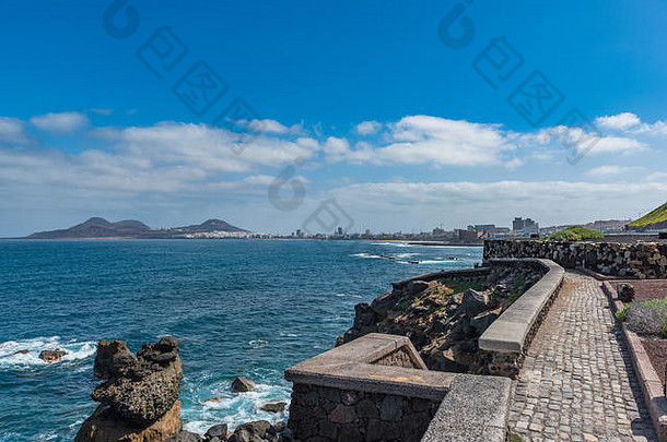 石头海滩视图海景这些帕尔马斯大加那利岛西班牙复制空间文本