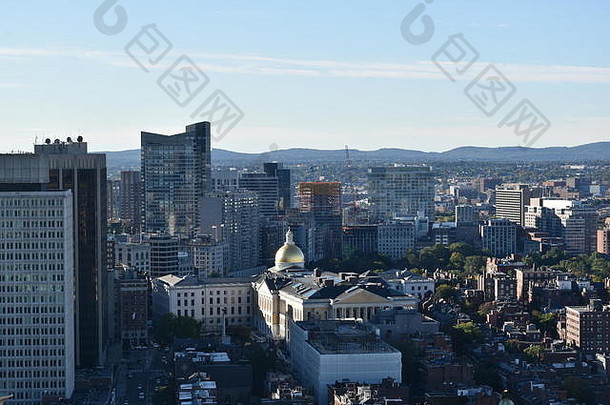 黄金圆顶麻萨诸塞州状态房子在灯塔山市中心波士顿天际线波士顿麻萨诸塞州曼联州美国