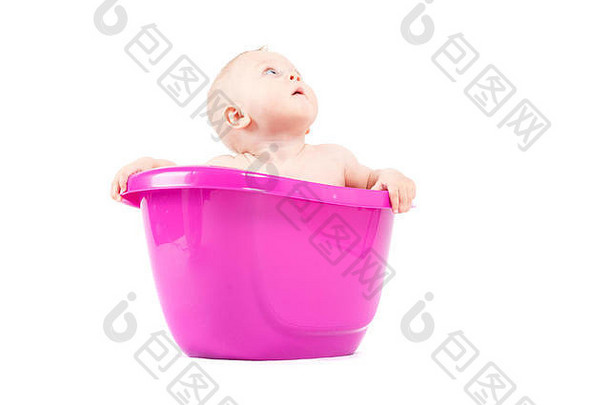 可爱的快乐婴儿男孩浴浴缸
