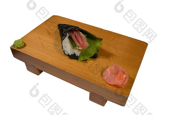 寿司生鱼片结合木板