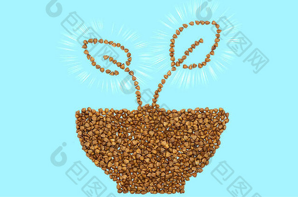 <strong>荞麦</strong>燕麦概念豆芽叶子关闭谷蛋白免费的non-allergenic健康的饮食食物源素食者蛋白质