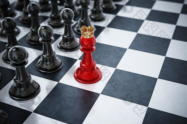 红色的国际象棋兵穿皇冠站前面黑色的国际象棋块插图