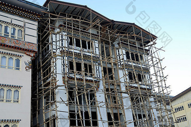 混凝土建筑建从表面上看传统的风格竹子脚手架廷普压穆丽尔不丹