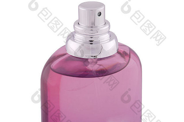 粉红色的香水瓶孤立的白色包括路径