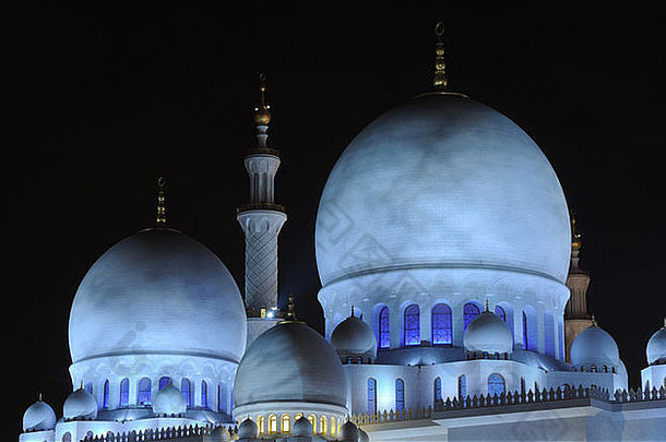 谢赫。扎耶德清真寺晚上阿布阿布扎比曼联阿拉伯阿联酋航空公司