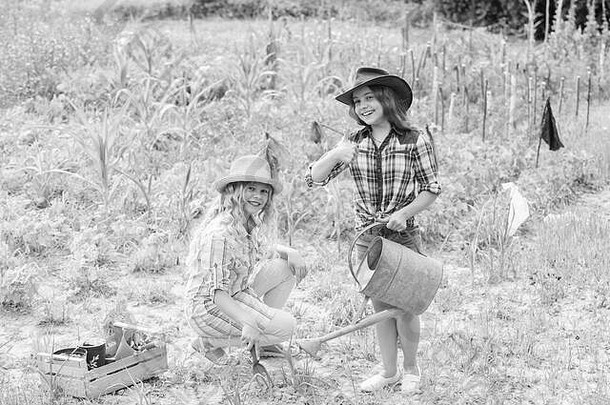 保护自然丰富的收获快乐农业春天国家一边小女孩农民村花园地球一天夏天家庭农场孩子们工作场园艺工具