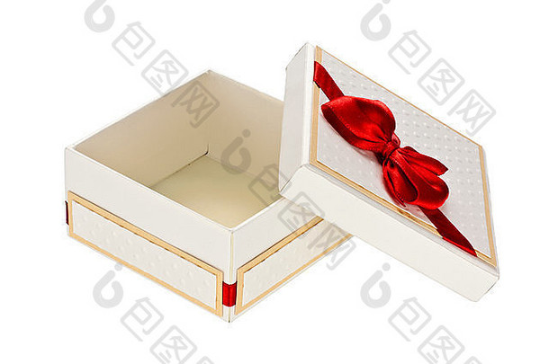 白色礼物盒子红色的丝带孤立的白色背景