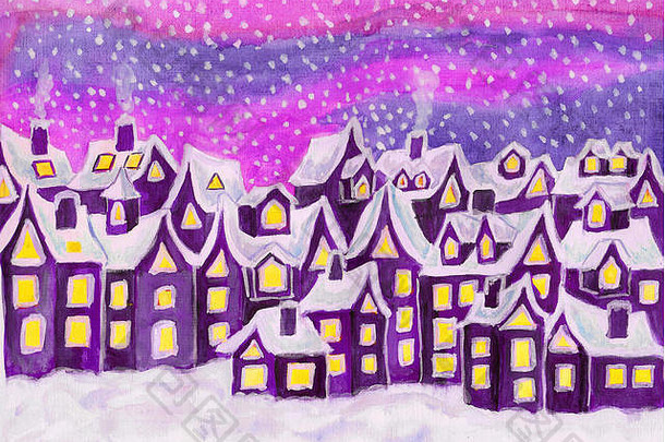 绘画水彩dreams-town冬天插图孩子们的书仙女故事圣诞节插图