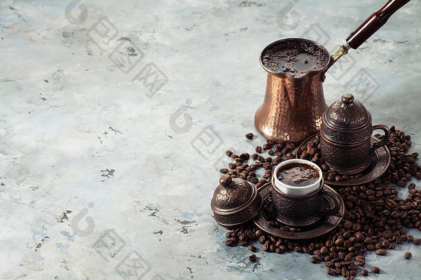 咖啡杯子土耳其咖啡能大理石背景