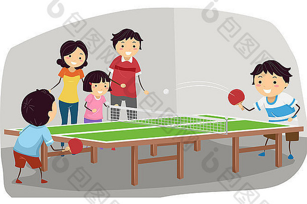 插图特色家庭玩表格网球