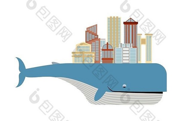 城市回来鲸鱼大都市大鱼生态清洁地区现代城市摩天大楼塔拱门现代办公室建筑