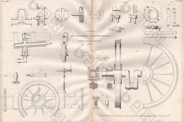 工程画机车引擎细节北英国铁路