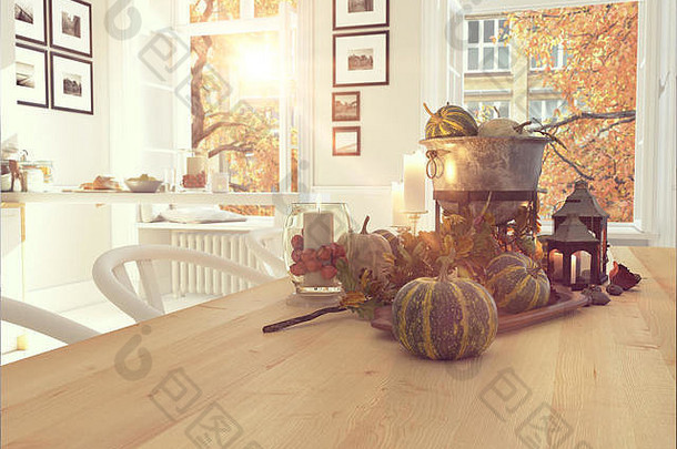 北欧厨房公寓呈现感恩节概念