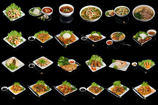 各种菜越南厨房黑色的背景