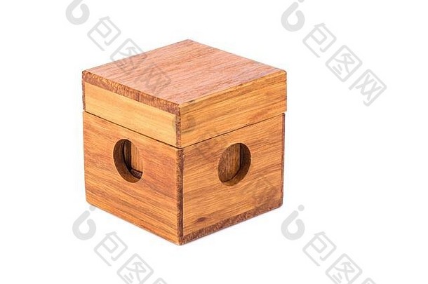 木谜题多维数据集关闭木盒子木谜题孤立的白色背景