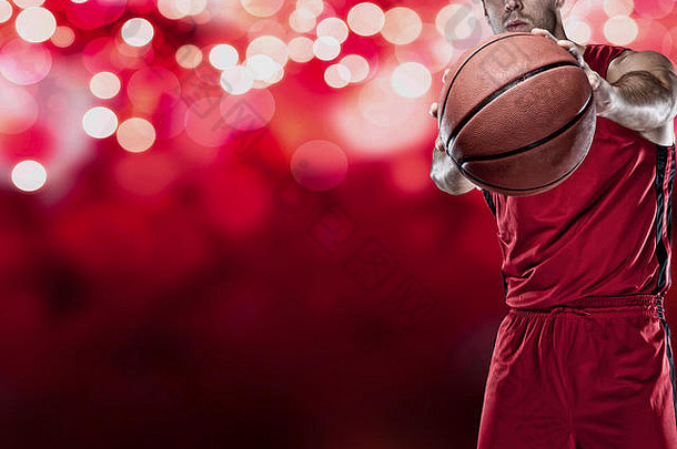 篮球球员红色的统一的红色的灯backgrond