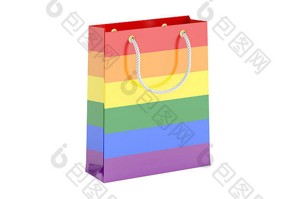 彩色的购物袋呈现孤立的白色背景