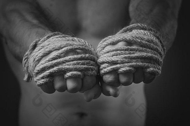 手泰国拳击手前景传统的麻绳子包装匹配培训黑色的白色风格