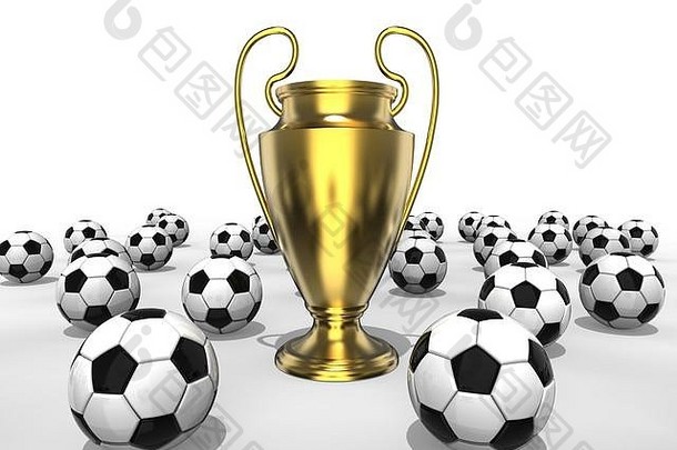 渲染图像代表金欧足联奖杯中间足球球