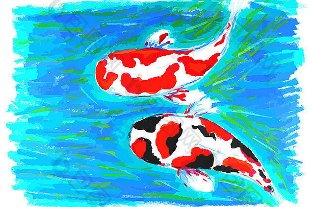 锦 鲤鱼游泳水绘画背景
