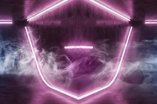 霓虹灯紫外线跳舞灯俱乐部发光的充满活力的紫色的粉红色的蓝色的烟雾空黑暗显示房间反射难看的东西混凝土呈现树脂