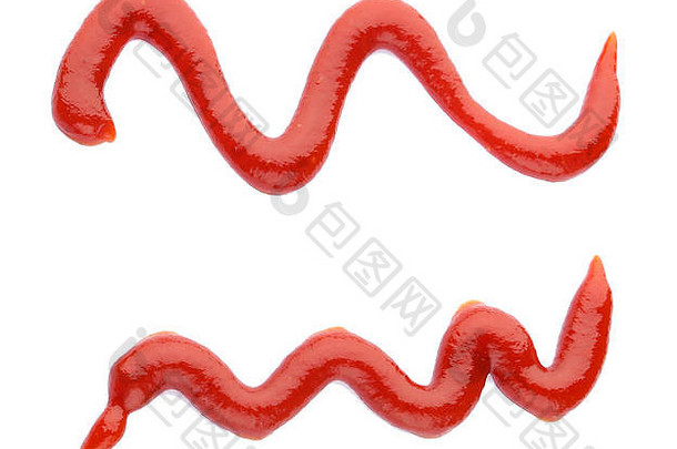 红色的番茄酱曲线<strong>溅</strong>孤立的白色视图前