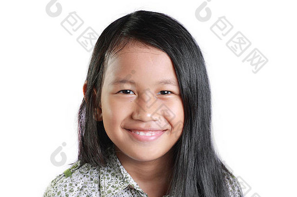 肖像快乐亚洲女孩微笑孤立的白色