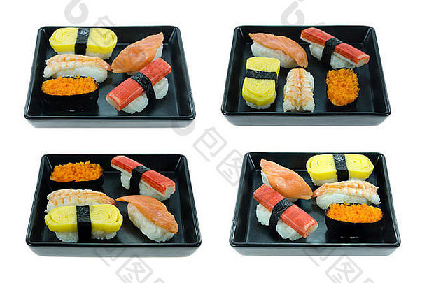 拼贴画照片日本海鲜寿司集混合寿司卷