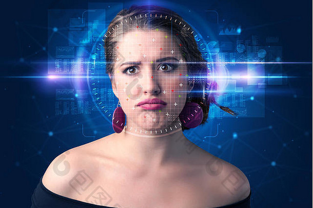 生物识别验证女人脸检测高技术概念